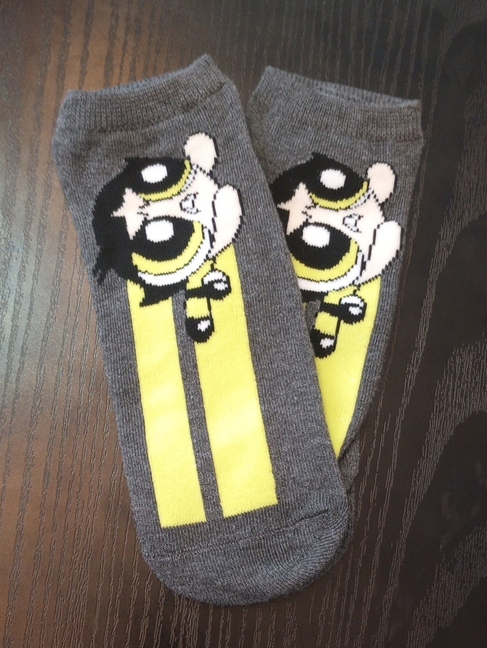 The Powerpuff Girls Buttercup Grey & Green Cartoon Ankle Socks Women Size 4-10
